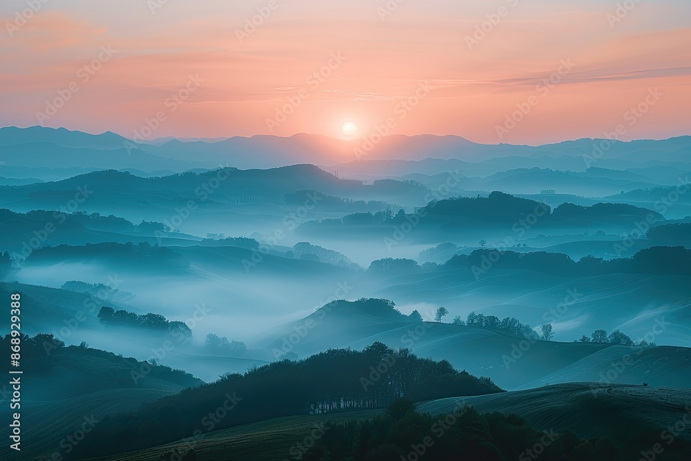 Morning Sunrise in Misty Mountains
