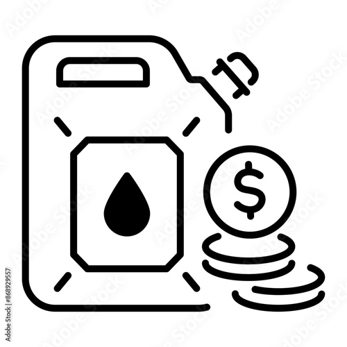 Can with coins denoting oil rate, outline icon 