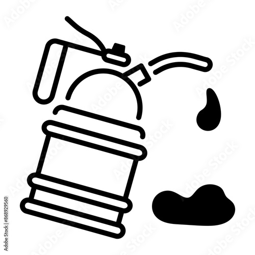 A line style icon of an oiler with spilling drops  