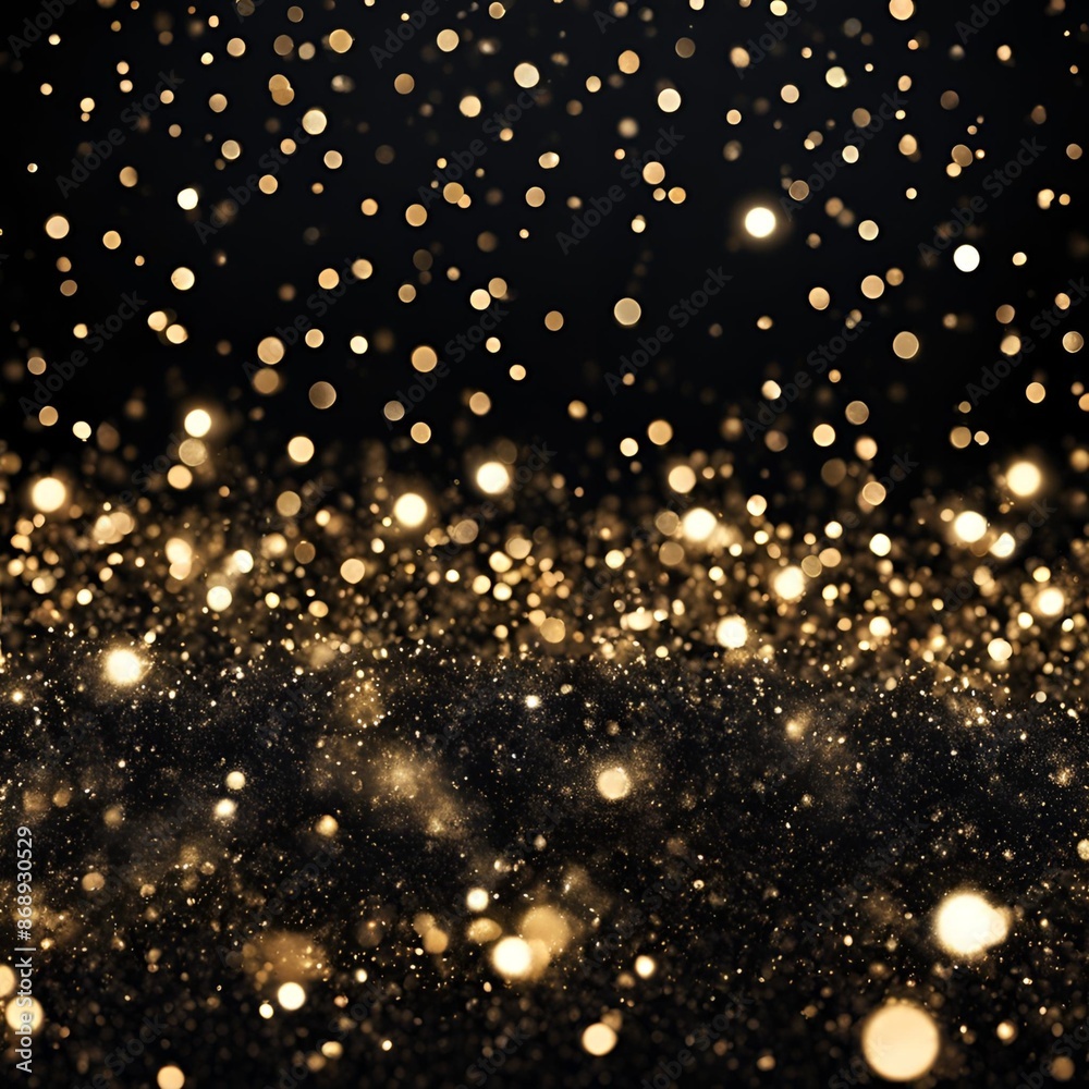 Fototapeta premium Sparkling Glitter on Black Background with Bokeh Effects 