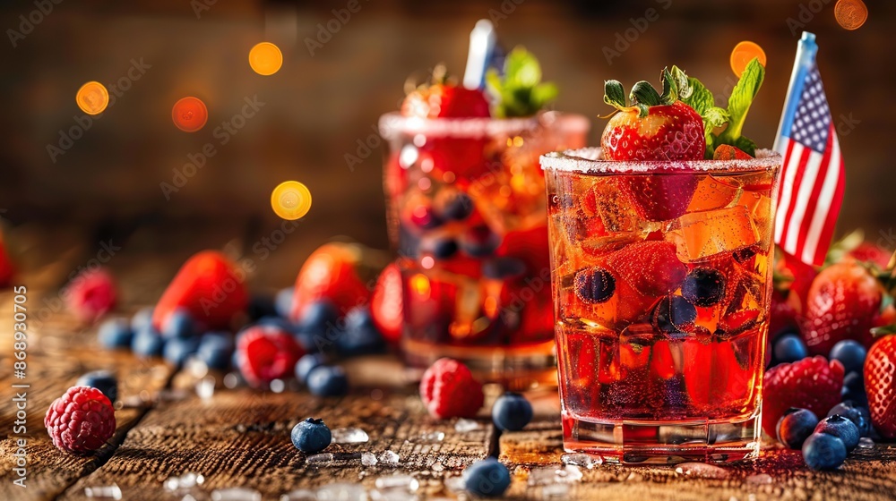 Refreshing Summer Berry Cocktail with American Flag Refreshing Summer Berry Cocktail with American Flag