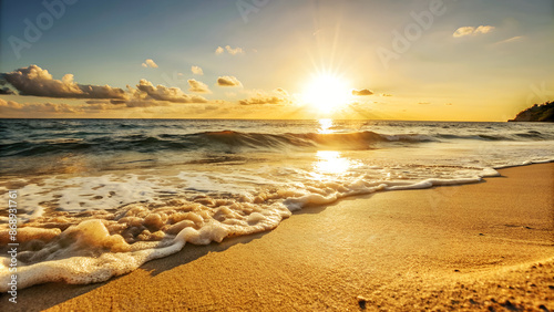 Wallpaper Mural a serene beach scene with the sun setting over the ocean, creating a beautiful and tranquil atmosphere Torontodigital.ca