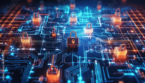 Cybersecurity network interface showing a digital fortress with advanced encryption and firewall technologies