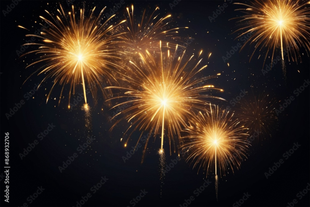 Obraz premium Golden Fireworks Exploding on Velvet-Textured Background with Space for Text
