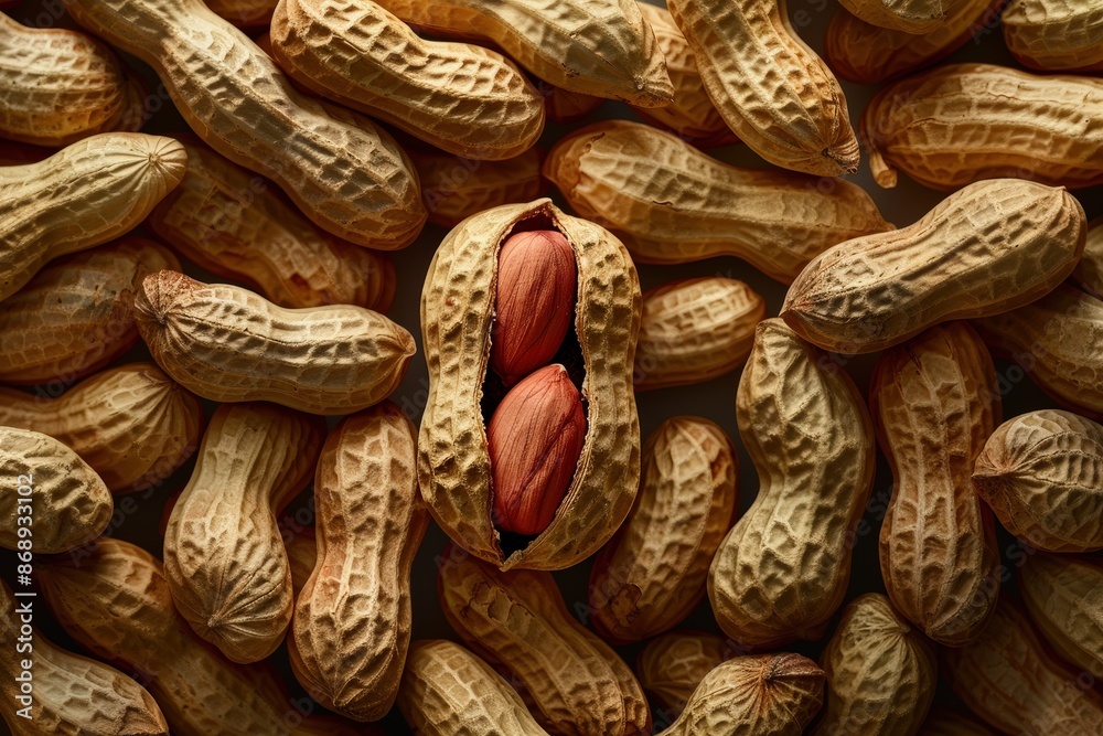 Peanuts background. Selective focus. shallow depth of field Healthy nut snack in rustic burlap sack generated by artificial intelligence. Peanuts background. Selective focus. shallow depth of field Healthy nut snack in rustic burlap sack generated by artificial intelligence.