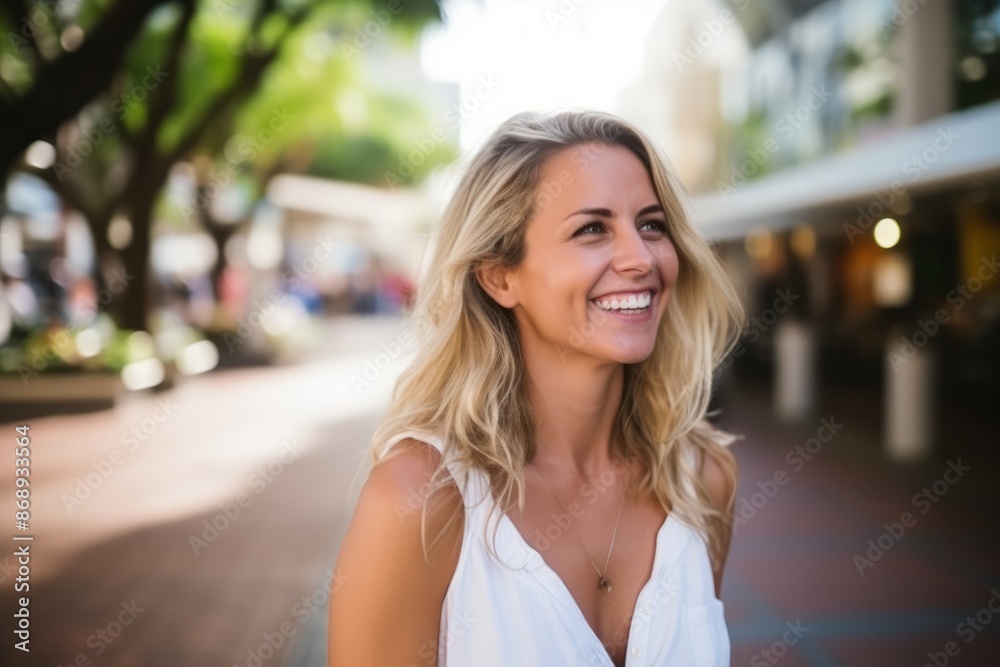 Portrait of a beautiful young woman smiling at the camera in the city Portrait of a beautiful young woman smiling at the camera in the city