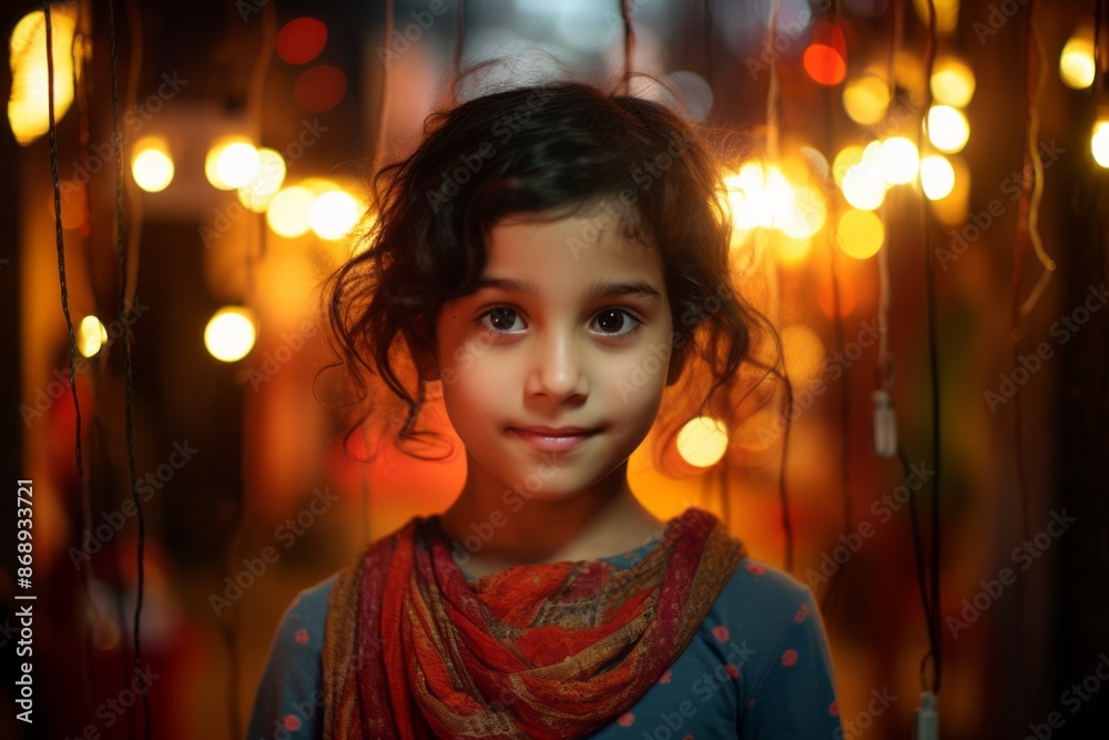 Portrait of a beautiful little girl with Christmas lights in the background. Portrait of a beautiful little girl with Christmas lights in the background.