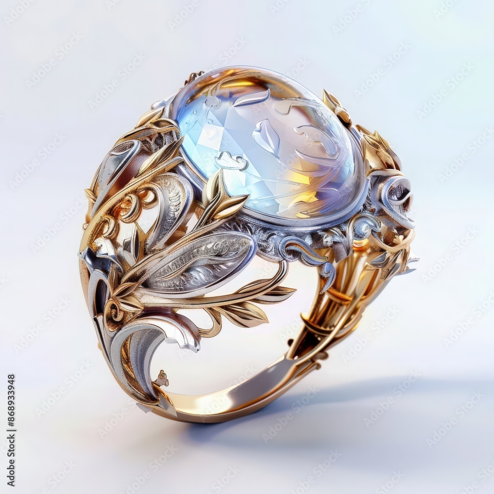 Exquisite, ornate gemstone ring with intricate gold and silver details, perfect for luxury and elegance. Exquisite, ornate gemstone ring with intricate gold and silver details, perfect for luxury and elegance.