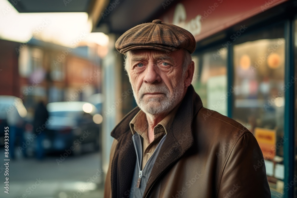 Portrait of an elderly man in a cap on a city street. Portrait of an elderly man in a cap on a city street.