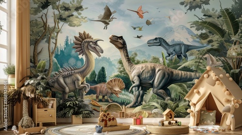 Children's living room with digital dinosaur corner