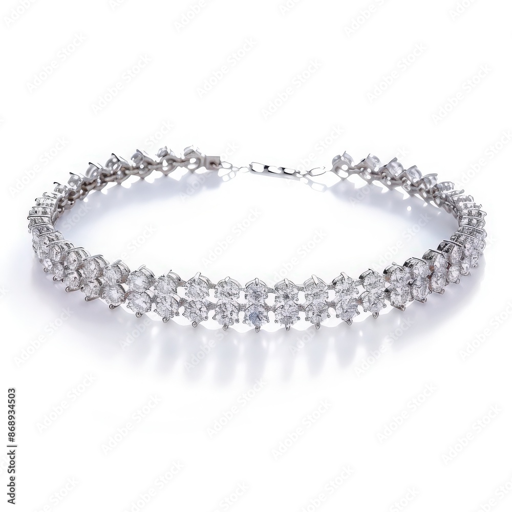 Elegant silver diamond bracelet featuring a beautiful row of sparkling stones. Perfect for special occasions and adding a touch of luxury. Elegant silver diamond bracelet featuring a beautiful row of sparkling stones. Perfect for special occasions and adding a touch of luxury.