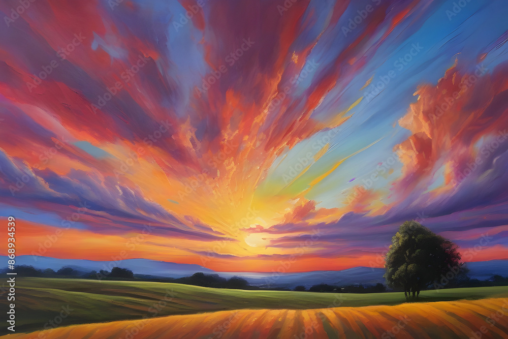 Vibrant acrylic sky painting captures ethereal beauty. Vibrant acrylic sky painting captures ethereal beauty.