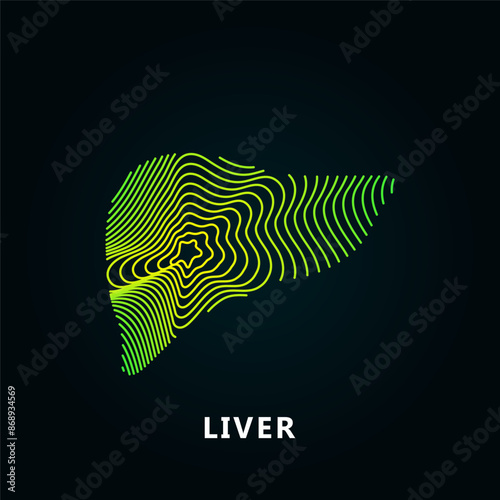 Creative style vector Logo Liver with lines. Simple Liver care abstract vector illustration isolated on dark background - EPS 10