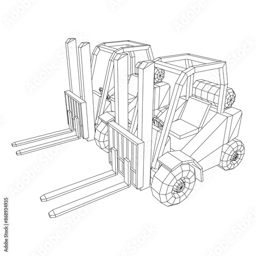 Forklift Loader lift truck. Wireframe low poly mesh vector illustration.