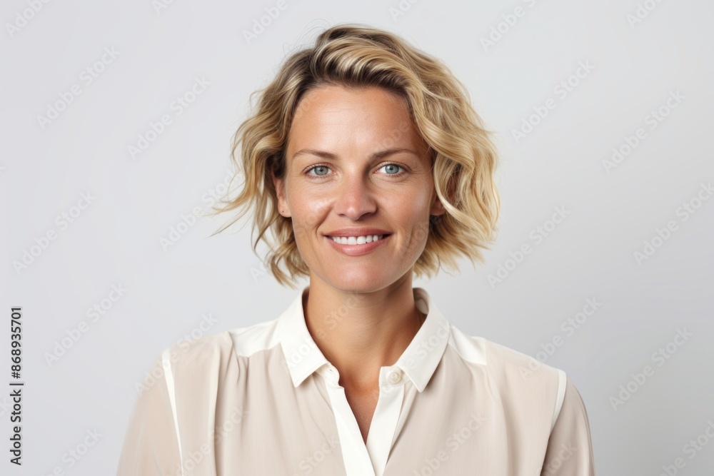 Portrait of a smiling businesswoman looking at camera over grey background Portrait of a smiling businesswoman looking at camera over grey background