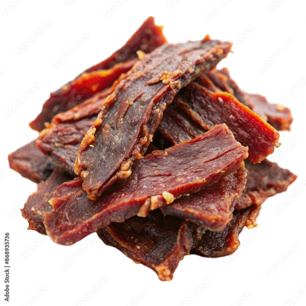 Beef jerky closeup isolated on transparent background Beef jerky closeup isolated on transparent background