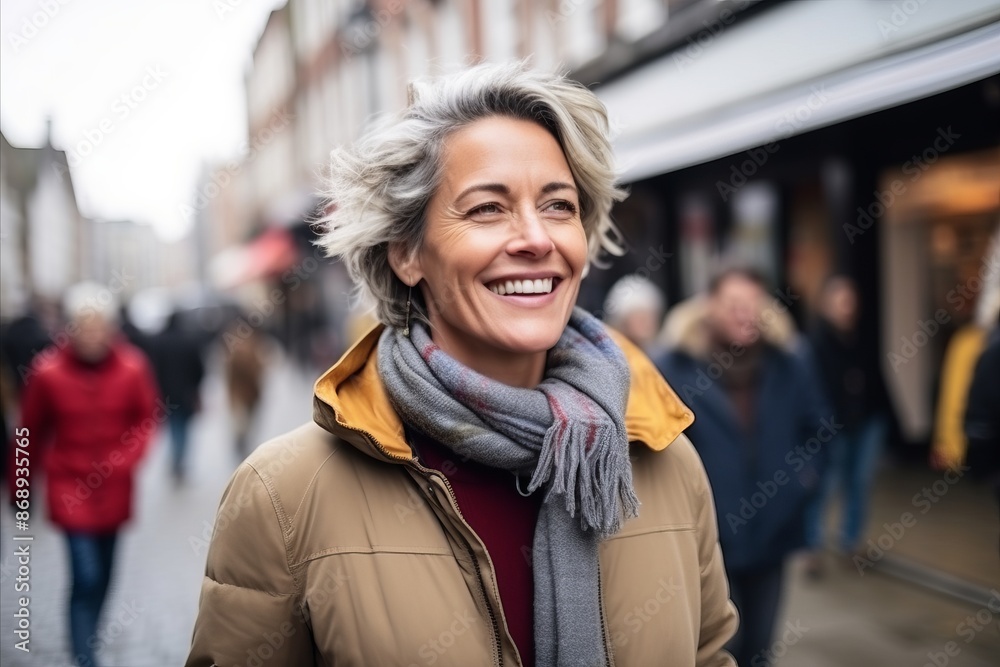 Portrait of a happy middle-aged woman in a city street Portrait of a happy middle-aged woman in a city street