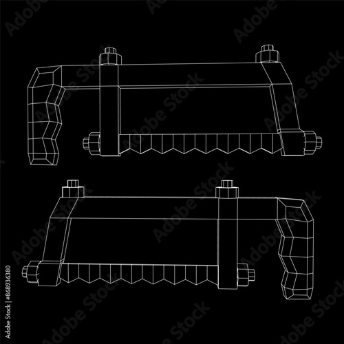 Hacksaw manual or Hand hacksaw. Wireframe low poly mesh vector illustration