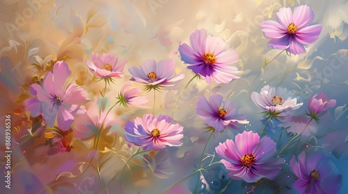 Cosmos Flowers soft focus with pastel tones. 