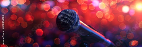 Microphone on Stage With Blurry City Lights at Night