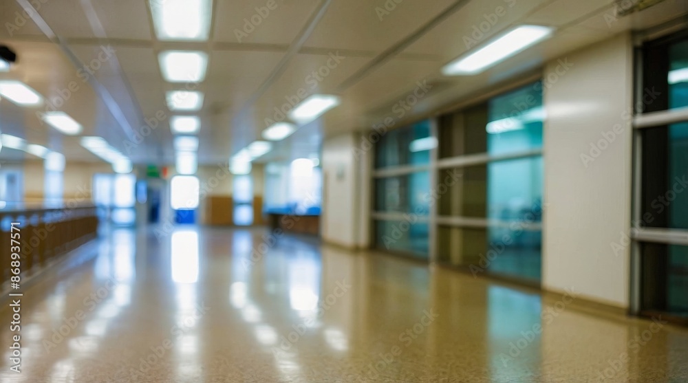 Blur image background of hospital clinic corridor empty hallway glass window ceiling door healthcare Blur image background of hospital clinic corridor empty hallway glass window ceiling door healthcare