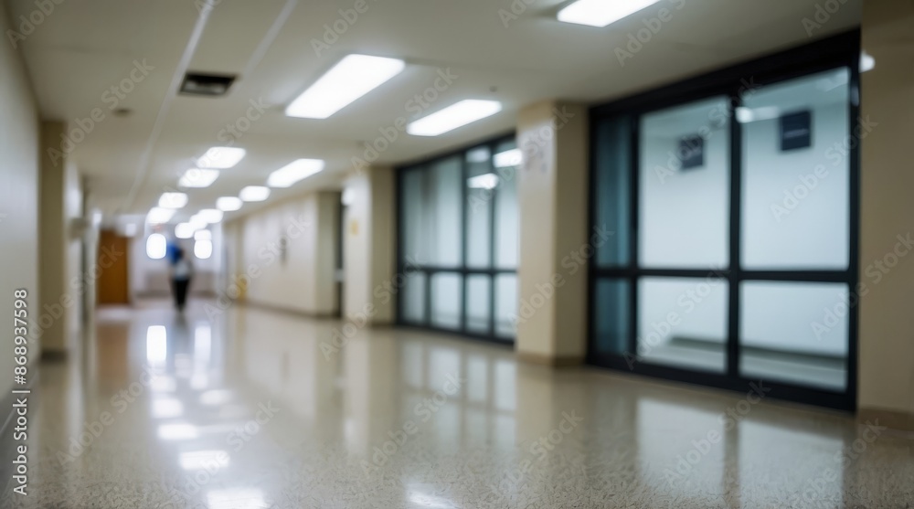 Blur image background of hospital clinic corridor empty hallway glass window ceiling door healthcare Blur image background of hospital clinic corridor empty hallway glass window ceiling door healthcare