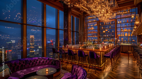 Interior of a luxury retro bar in a high-rise hotel