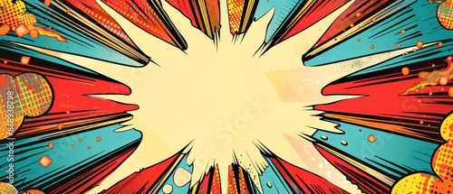 Vintage comic book explosion background with a large blank space for a birthday message, superhero theme, retro colors