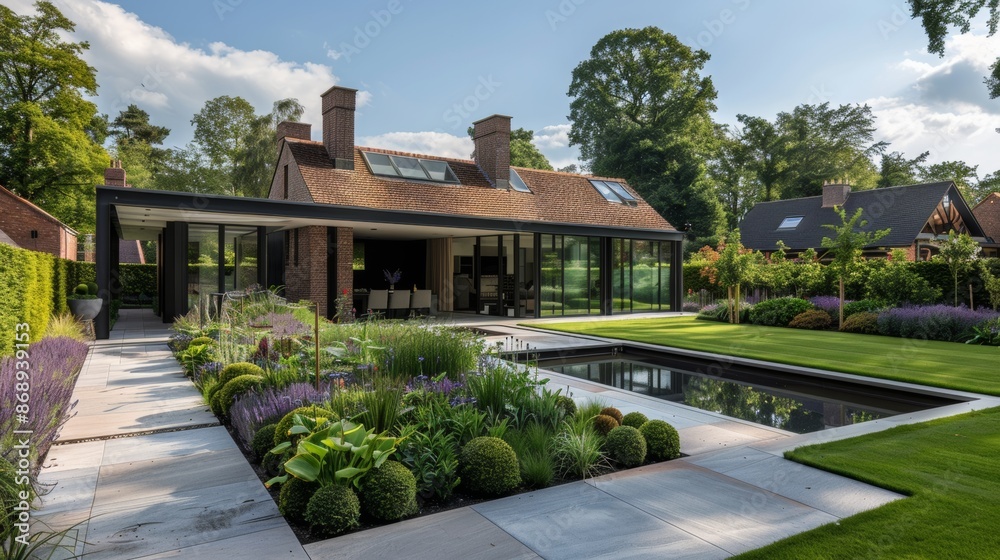 Architectural Landscape Portrait with a Large Green Garden