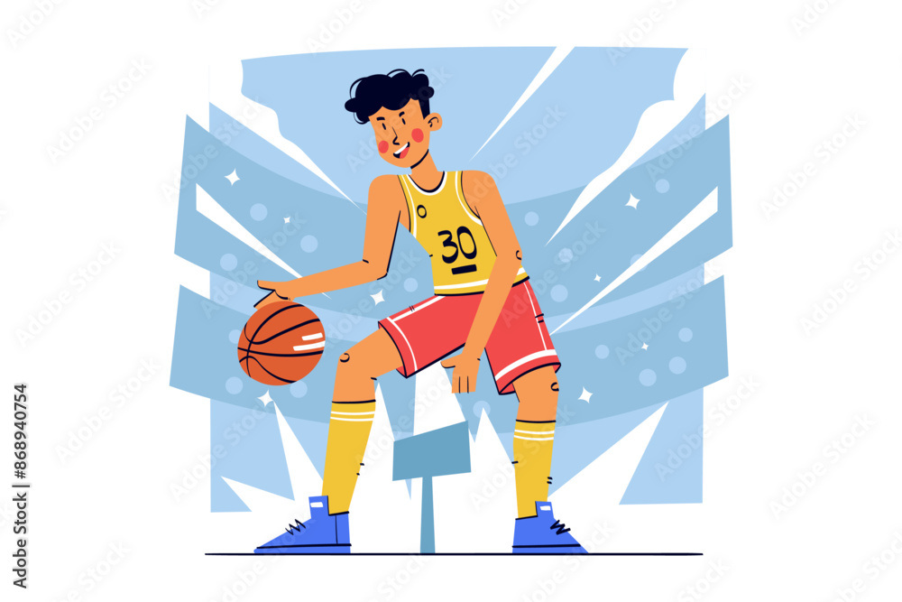 Fototapeta premium Boy Playing Basketball Illustration