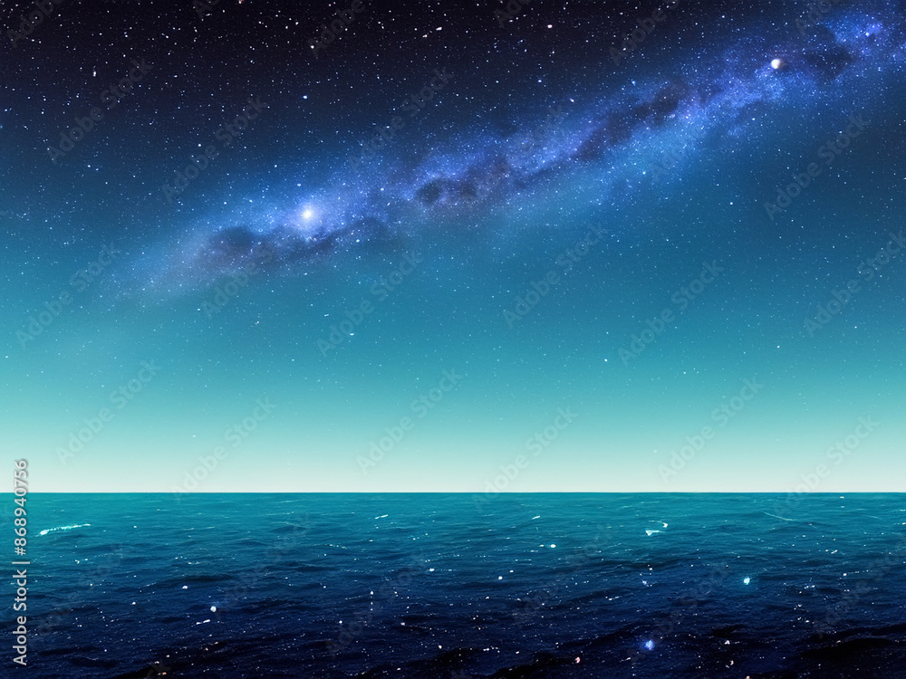 夜の海で美しいノーザンライトと星空、ミルキーウェイ