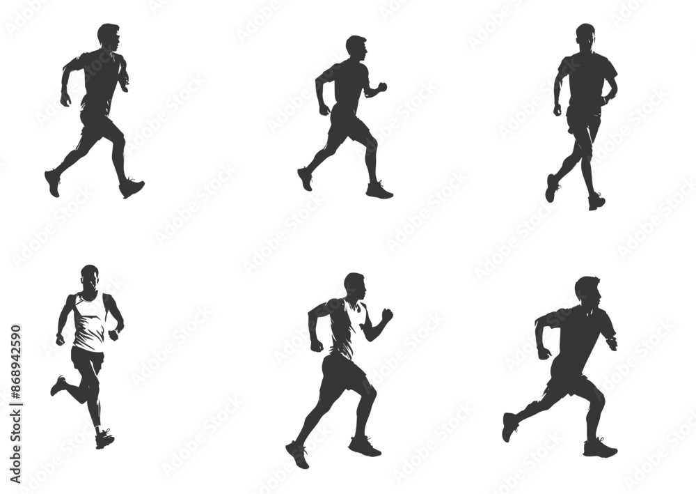 silhouette running man. Vector people running silhouettes
