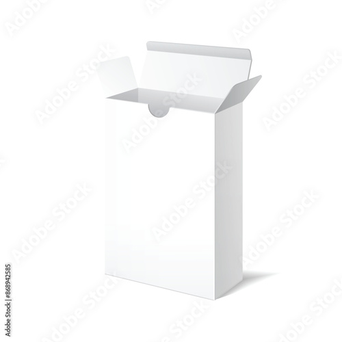 Realistic opened cardboard box mockup. Vector