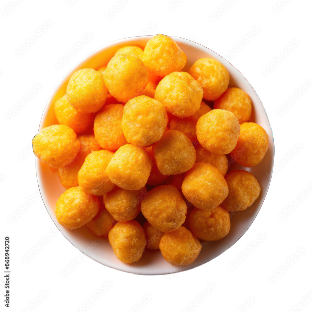 Cheese puffs with copy space top view isolated on transparent background Cheese puffs with copy space top view isolated on transparent background