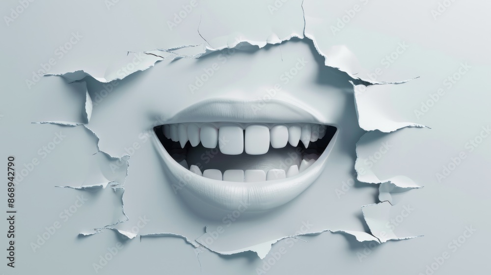 Naklejka premium Abstract torn paper, wide smiling lips.