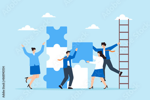 Business team assembling together puzzle with missing pieces concept problem-solving and collaboration