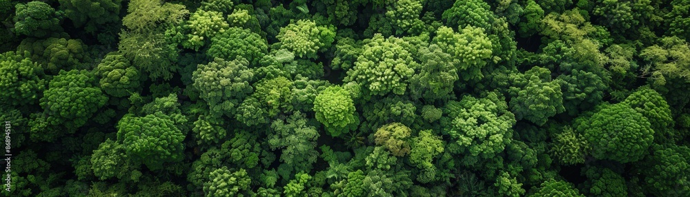 A stunning aerial view of a dense, lush green forest canopy showcasing vibrant vegetation and diverse tree species in a tropical jungle. A stunning aerial view of a dense, lush green forest canopy showcasing vibrant vegetation and diverse tree species in a tropical jungle.