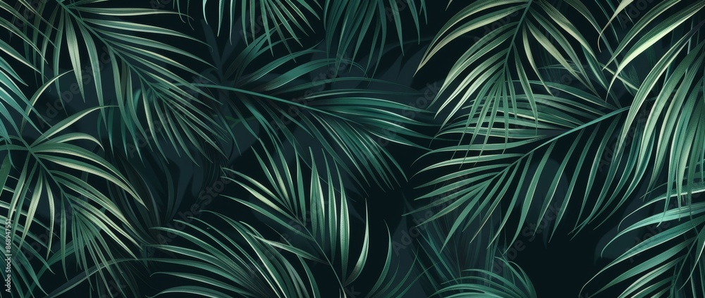Tropical Leaves Pattern with Dark Background Tropical Leaves Pattern with Dark Background