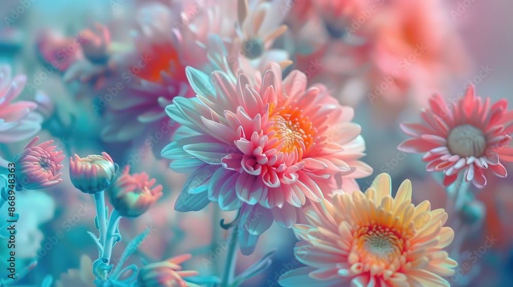 vivid color Chrysanthemums in soft style vivid color Chrysanthemums in soft style