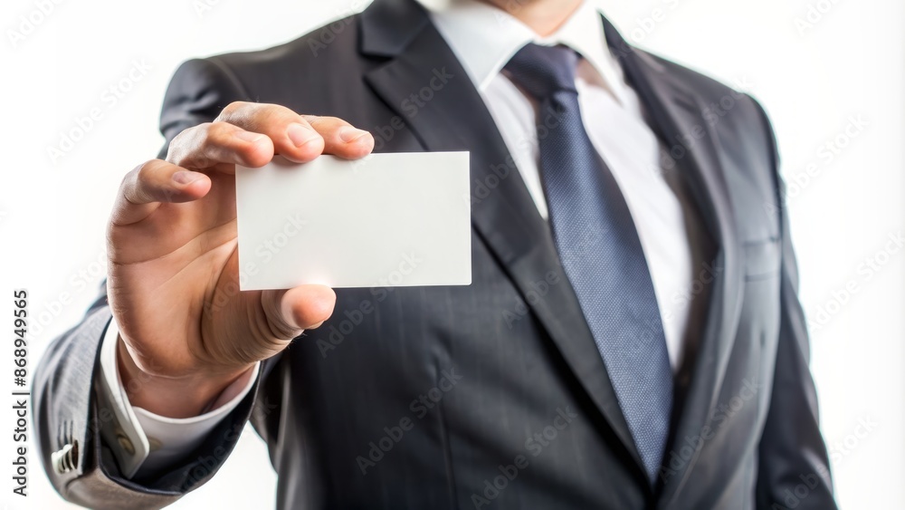 Professional corporate business card mock-up held by a anonymous hand on a clean white background for promotional designs Professional corporate business card mock-up held by a anonymous hand on a clean white background for promotional designs