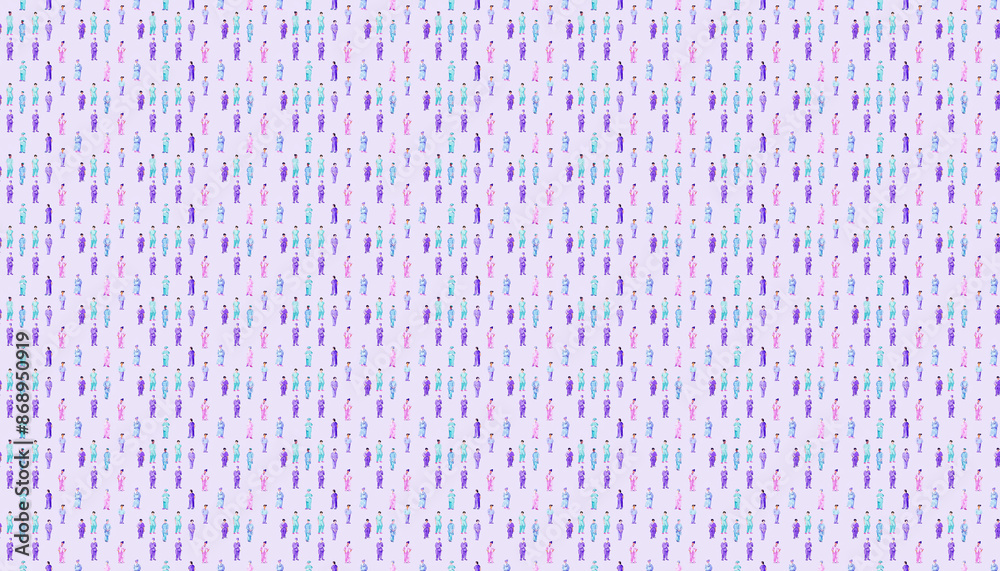 A diversity pattern of grid of small watercolor nurses in different poses, each nurse is standing on their own square space with the same size and shape, light purple background, minimalist style A diversity pattern of grid of small watercolor nurses in different poses, each nurse is standing on their own square space with the same size and shape, light purple background, minimalist style