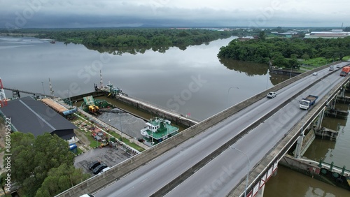 Kuching, Malaysia - July 1 2024: The Isthmus with the Twin Towers, Barrage and Borneo Convention Centre Kuching