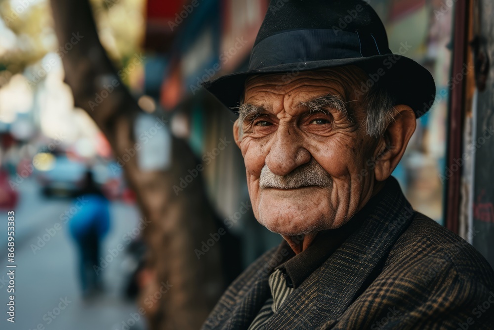Old man in a hat on the streets of the old city. Old man in a hat on the streets of the old city.