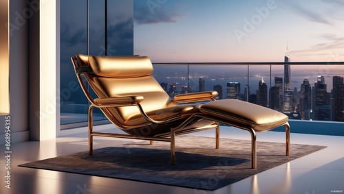 modern golden lounge chair, situated in a sleek