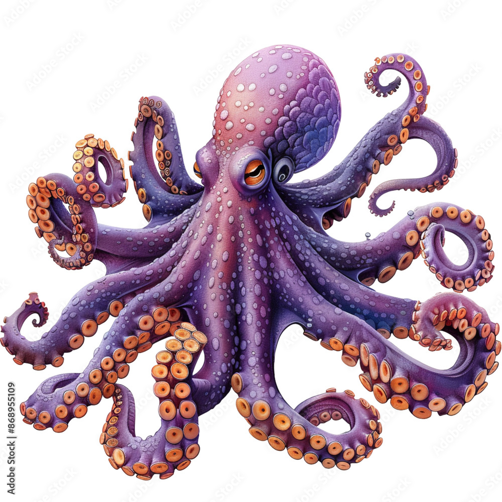 Fototapeta premium Cheerful Octopus Waving Tentacles