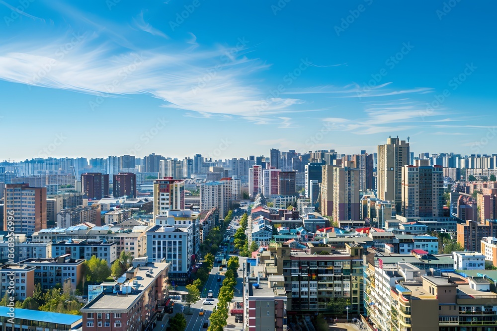 Obraz premium Urban Skyline with Clear Blue Sky