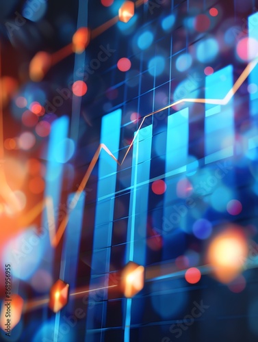 Abstract digital background with glowing charts and graphs, representing financial data and stock market analysis in a vibrant, futuristic setting.