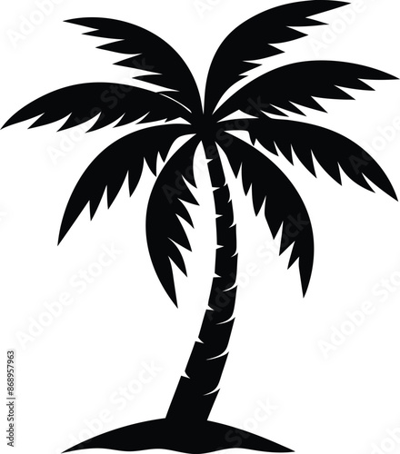 Collection of a black palm trees shapes, silhouettes of an exotic plants. Vector illustration isolated on white background