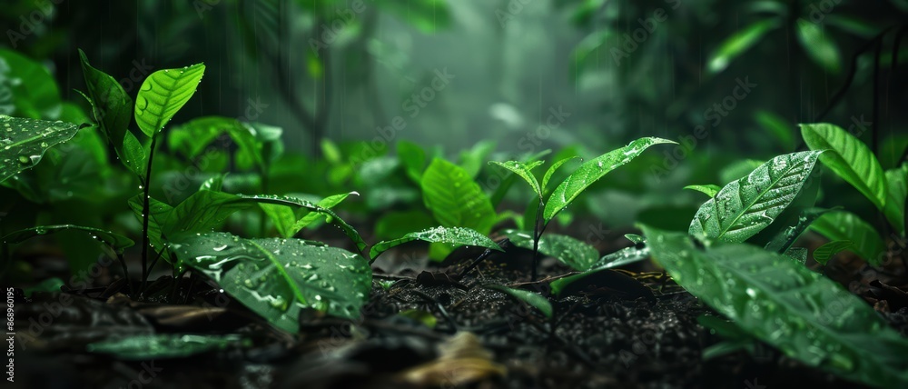 Rainforest floor with leaves and twigs, Rainforest floor with leaves and twigs,