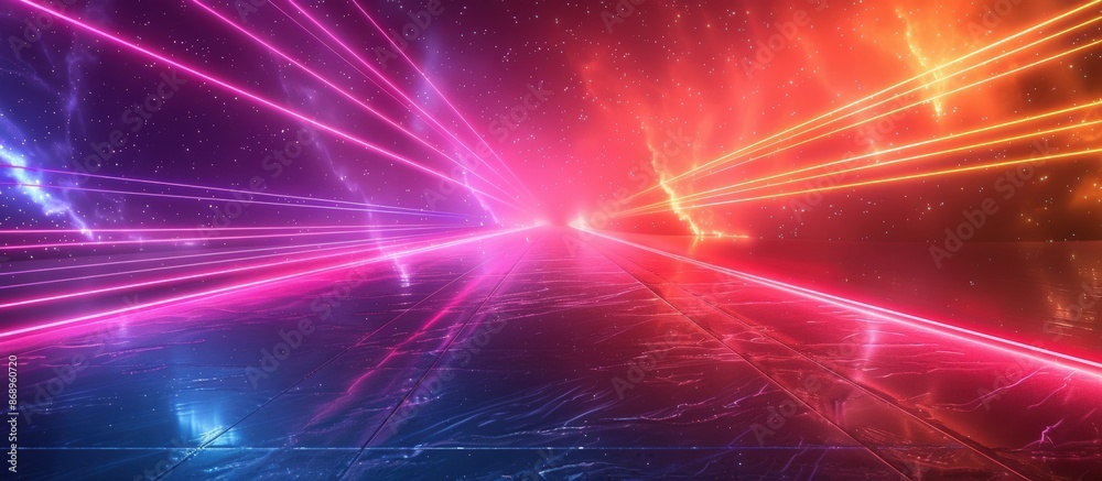 A mesmerizing digital artwork featuring a futuristic neon light pathway with vibrant colors and a starry sky, creating a sci-fi atmosphere. A mesmerizing digital artwork featuring a futuristic neon light pathway with vibrant colors and a starry sky, creating a sci-fi atmosphere.